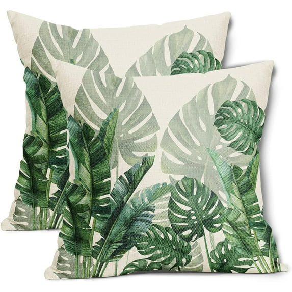 Tropical Green Leaf Pillow Covers 20X20 Inches Botanical Banana Monstera Plant Palm Tree Couch Pillow Cases Set of 2 Summer Throw Pillows Home Decor for Room Bedroom Bed Cushion Outdoor