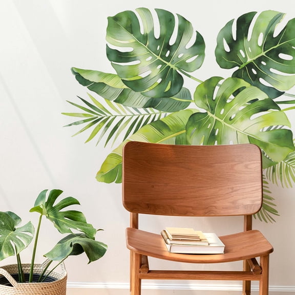 Tropical Green Leaves Bathroom Wall Stickers Waterproof Peel and Stick Tile Decals,Humidity Resistant Decor, 30 x 90 cm Sheets, 2 Pack