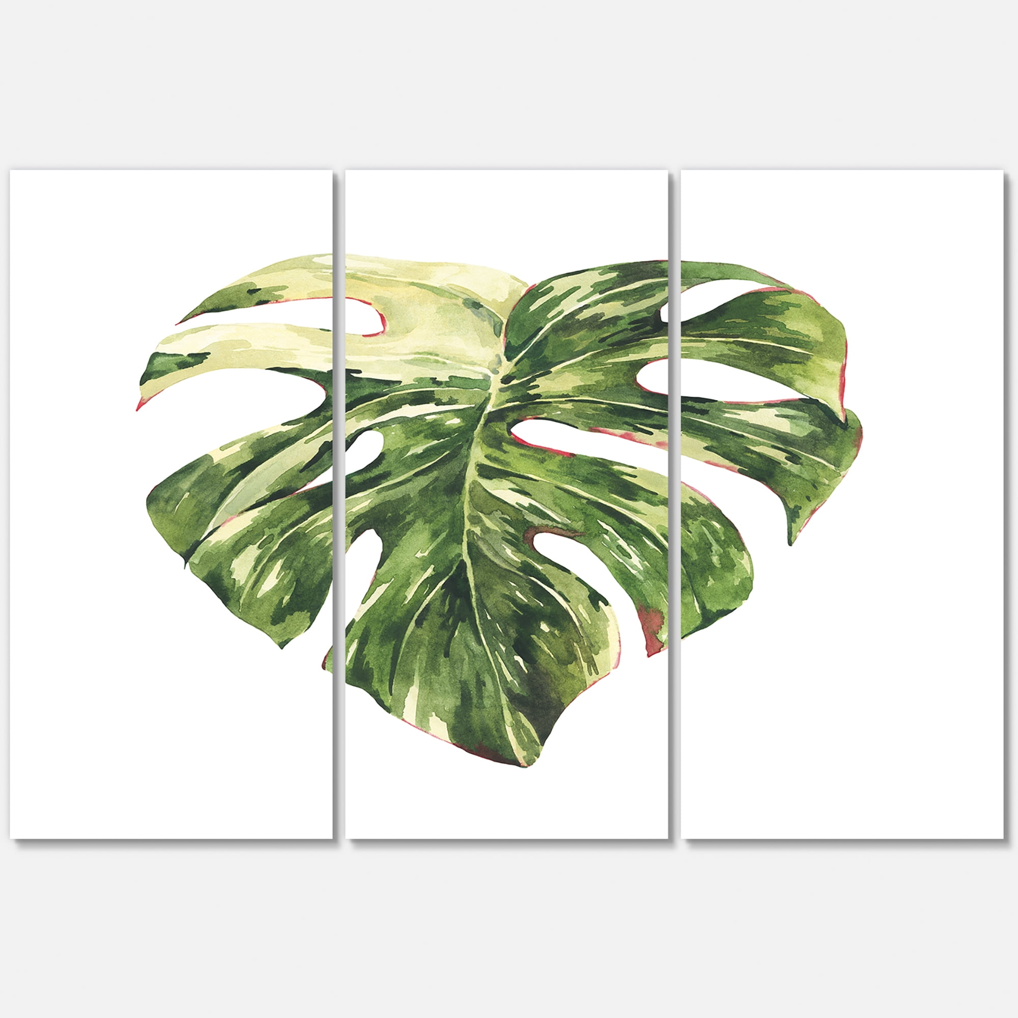 Tropical Green Leaves On White In Summer Times III 28 in x 36 in Painting Canvas Art Print, by Designart