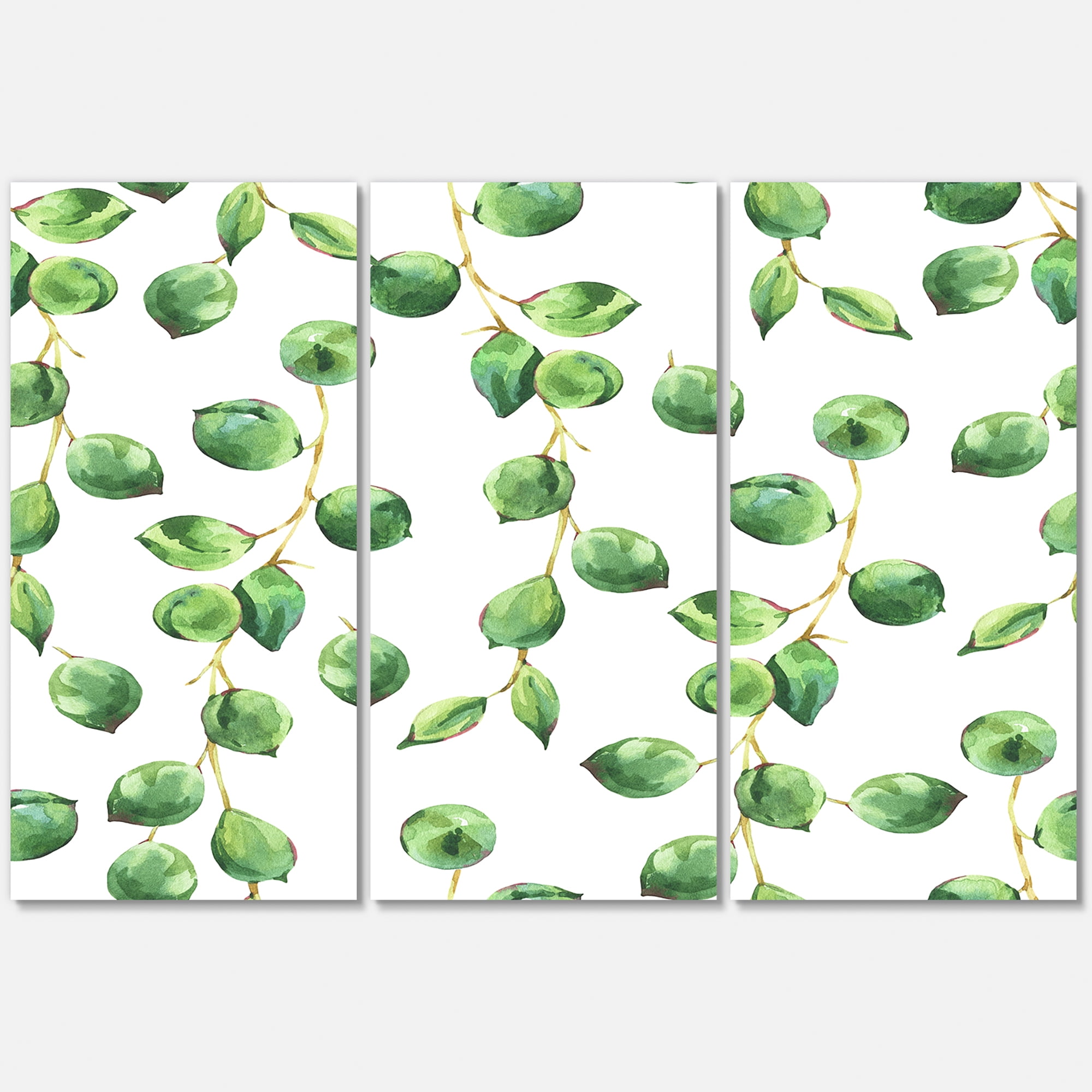Tropical Green Leaves Patern On White 28 in x 36 in Painting Canvas Art Print, by Designart