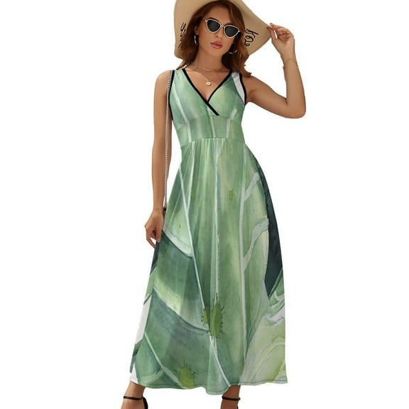 Tropical Green Leaves Plant Sleeveless Dress Summer Women Clothes Dress for Pregnant Women Dresses
