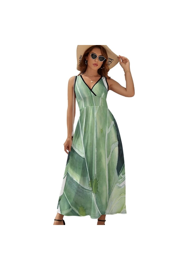 Tropical Green Leaves Plant Sleeveless Dress Summer Women Clothes Dress for Pregnant Women Dresses
