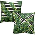 thumbnail image 1 of Tropical Green Leaves Throw Pillow Covers 18x18 Set of 2 Summer Palm Tree Pillow Cases Geometric Black and White Square Decorative Pillow Covers Modern Home Decor for Sofa Bed, 1 of 7