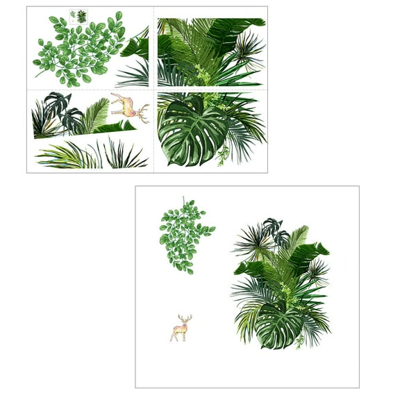 Tropical Green Leaves Wall Decals, Removable Jungle Plant Stickers for Home Decor, Living Room, Nursery, Office