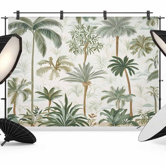 Tropical Green Palm Tree Backdrop for Photoshoot,Photography Photo Studio Background Wall Backdrop,Summer Beach Botanical Back Drop Banner Panel for Portraits Wedding Party Live Streaming Decor 7x5Ft