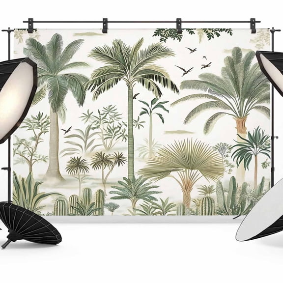 Tropical Green Palm Tree Backdrop for Photoshoot, Photography Photo Studio Background Wall Backdrop, Summer Beach Cactus Back Drop Banner Panel for Portraits Wedding Party Live Streaming Decor 7x5Ft
