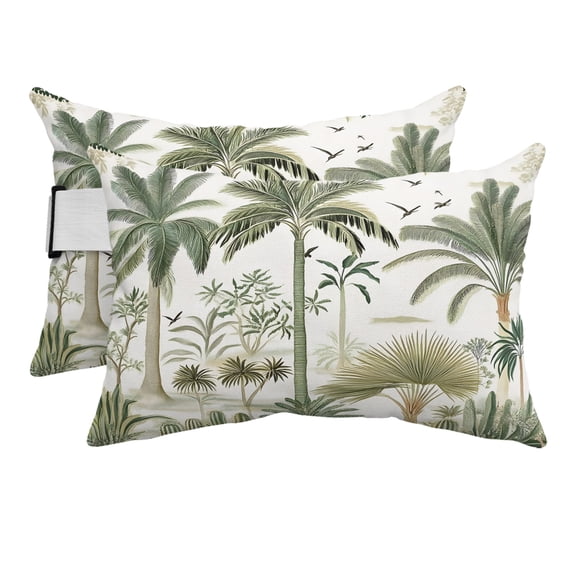 Tropical Green Palm Tree Outdoor Pillows for Chaise Lounge Chair Beach Headrest Pillow Set of 2 Waterproof Lumbar Pillows with Insert&Strap Summer Beach Cactus Pillow for Patio Pool 12"x20"