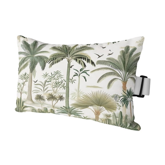 Tropical Green Palm Tree Outdoor Pillows for Chaise Lounge Chair Waterproof Lumbar Pillows with Insert&Adjustable Elastic Strap Beach Headrest Pillow Summer Beach Cactus Pillow for Patio Pool 11"x16"