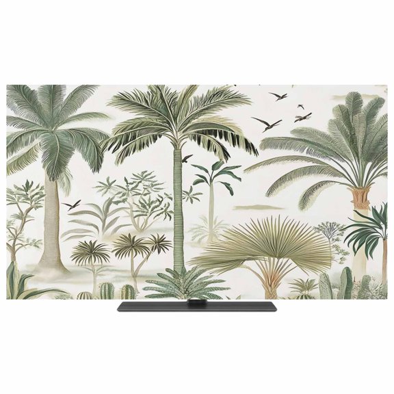 Tropical Green Palm Tree TV Dust Cover,Stretchable TV Screen Desktop Computer Protector Cover,Summer Beach Cactus Television Dustproof Slipcover Indoor Outdoor for 19–24 Inch Flat or Curved TVs