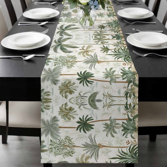 Tropical Green Palm Tree Table Runner 36 Inches Long, Summer Beach Botanical Kitchen Coffee Dining Table Decoration for Home Party Birthday Wedding Home Decor 13x36 Inches