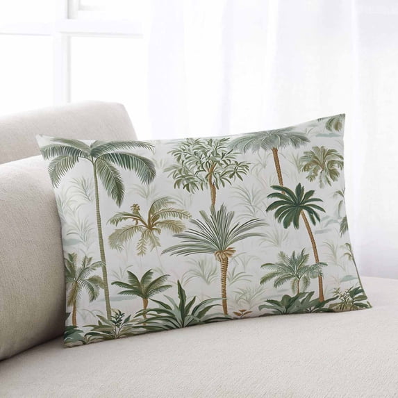 Tropical Green Palm Tree Throw Pillow Cover, Pillowcase Protectors with Zipper, Breathable Decorative Lumbar Pillow Case Cover, Summer Beach Botanical Pillow Shams for Couch Sofa 16x24Inch