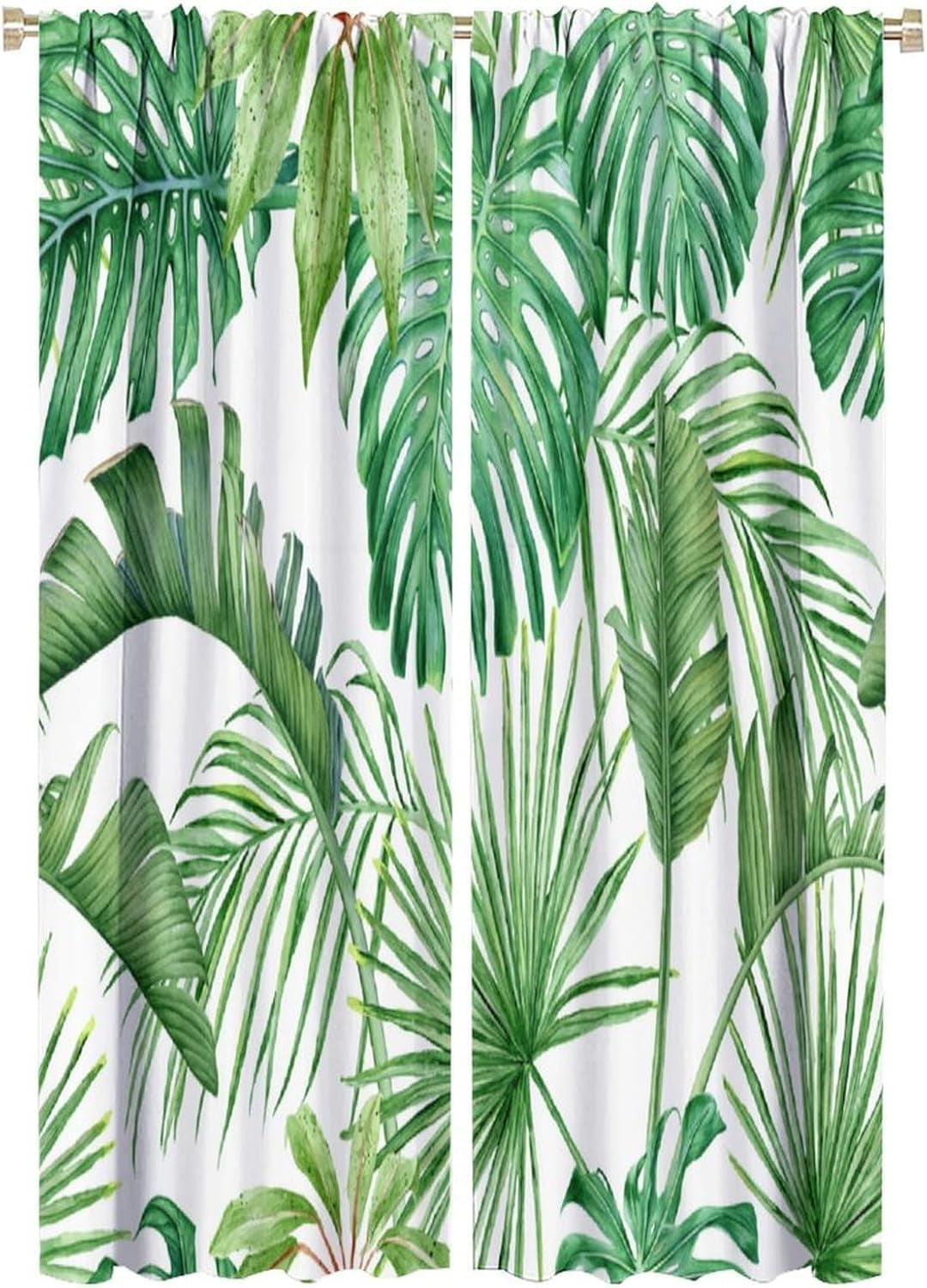 Tropical Green Plant Curtain Botanical Banana Leaf Palm Tree Blackout Print Rod Pocket Window Drapes for Bedroom Living Room 52x84in