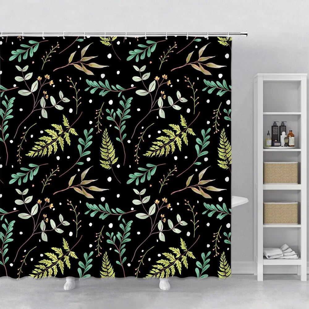 Tropical Green Plant Leaf Shower Curtains Set Bathroom Curtain Frabic