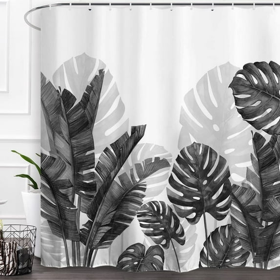 Tropical Green Plant Shower Curtain Waterproof Washable Fabric Summer Bathroom Decor Botanical Banana Monstera Leaf Palm Tree Shower Curtain with Hooks 72x72 Inch