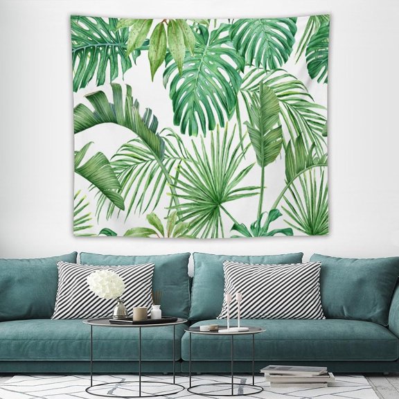 Tropical Green Plant Tapestry Botanical Banana Leaf Palm Tree Pattern Printed Wall Tapestry Wall Hanging for Bedroom Living Room Dorm 60" W x 50" H