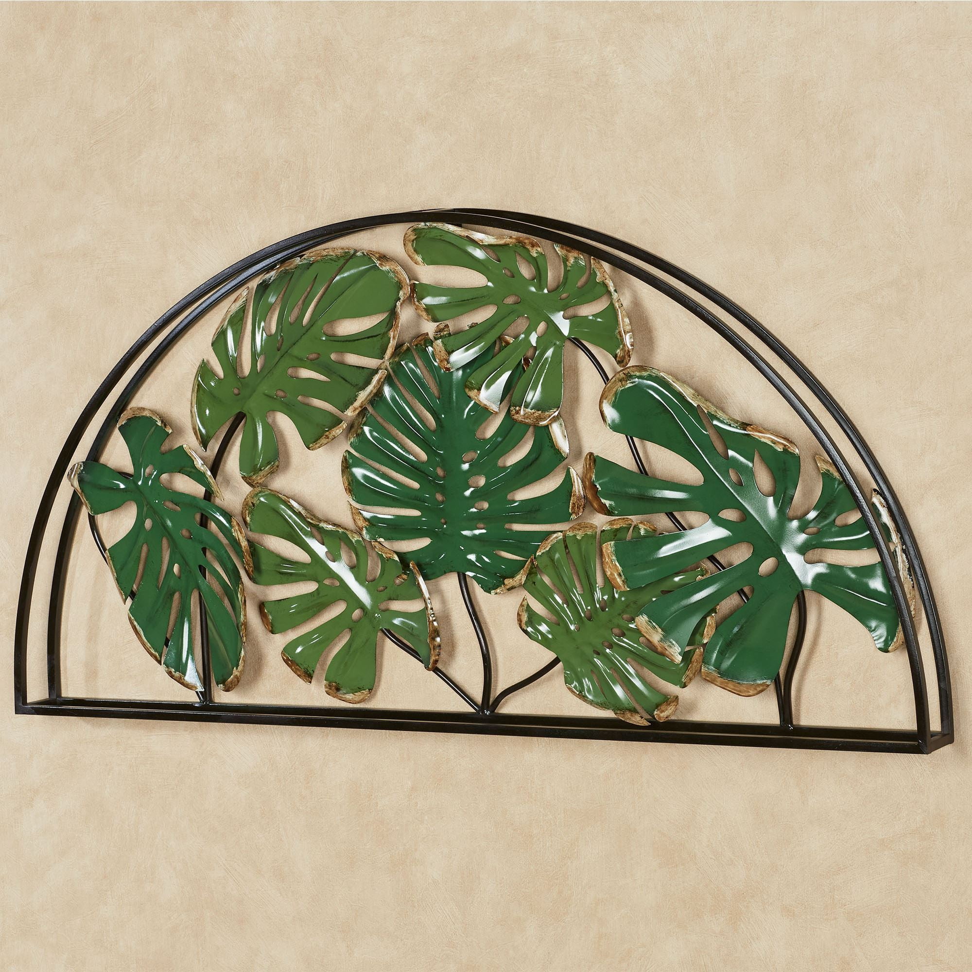 Tropical Green Tropic Monstera Leaves Arched Metal Wall Art 41 Inches ...