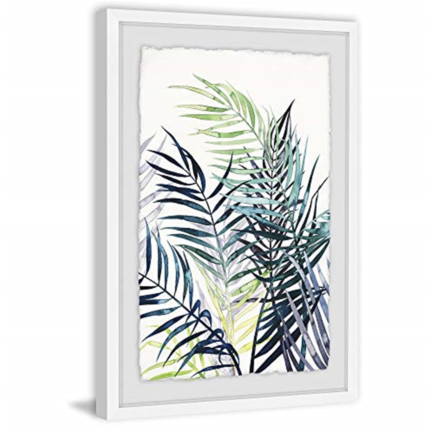 Tropical Greens Framed Giclee Print Wall Art in White Frame