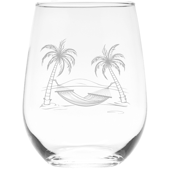 C&M Personal Gifts 17 oz  Tropical Hangout Stemless Wine Glass - Beach Themed Gift