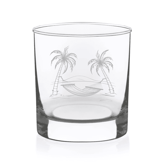 C&M Personal Gifts 11 oz Tropical Hangout Whiskey Glass - Beach Themed Gift