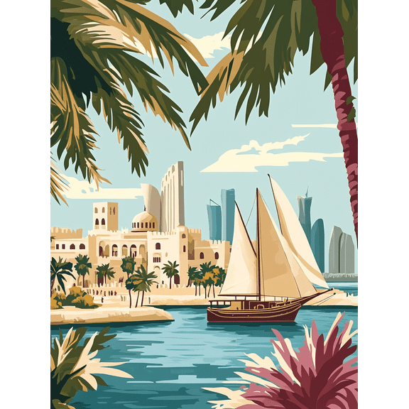 Tropical Harbor Dhow Boat Canvas Print/Wall Art Perfect for Living Room Bedroom Office Hotel and Restaurant Decoration