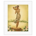 thumbnail image 1 of Tropical Harvest - Hawaiian Woman holding a Basket of Fruit - Vintage Hawaiian Airbrush Art by Gill c.1940s - Fine Art Rolled Canvas Print 11in x 14in, 1 of 4