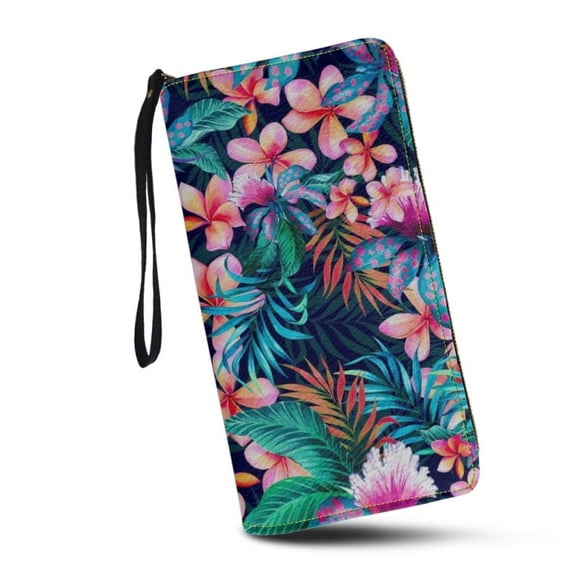 Tropical Hawaii Hibiscus Floral Print Around Zip Wristlet Wallet for Women RFID Blocking Purse Card Holder Clutch Bags
