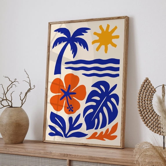 Tropical Hawaii Palm Hibiscus Ocean Summer Decor Poster, Unframed Paper Poster 11x14in