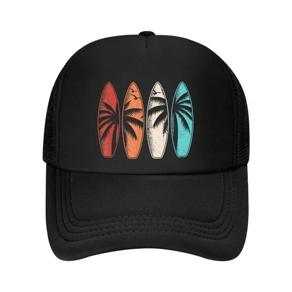 Tropical Hawaii Palm Tree Surfing Beach Surfboard Retro Surf Funny MEN WOMEN Baseball Cap