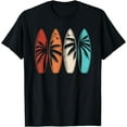 thumbnail image 1 of Tropical Hawaii Palm Tree Surfing Beach Surfboard Retro Surf T-Shirt, 1 of 3