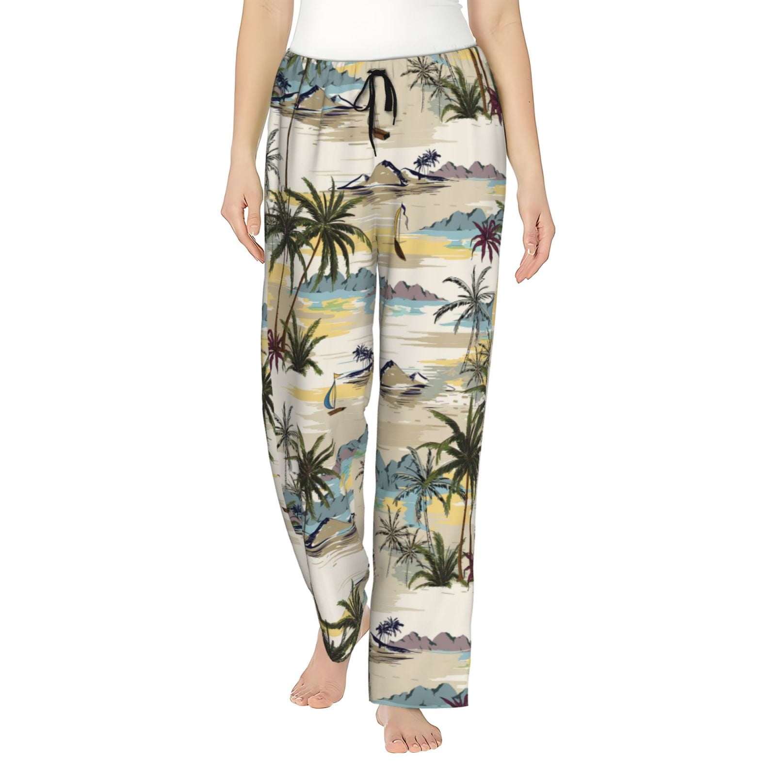 Tropical Hawaii Surf Beach Palm Tree Women'S Pajama Pants Drawstring Pj ...