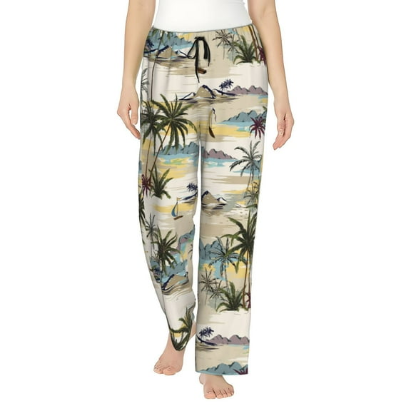 Tropical Hawaii Surf Beach Palm Tree Women'S Pajama Pants Drawstring Pj Bottoms Pants With Pockets Small