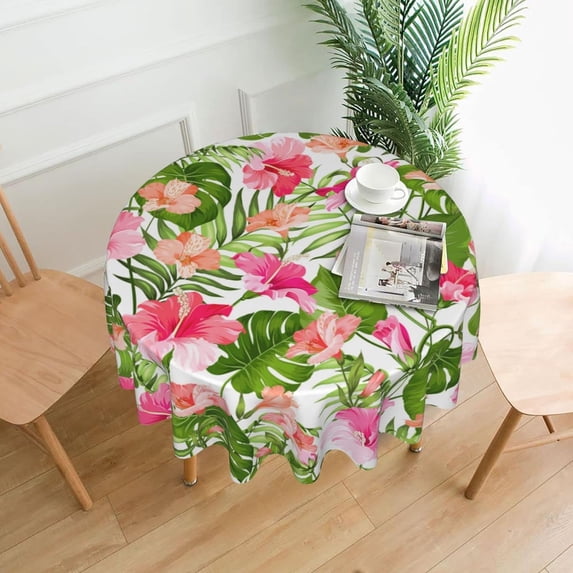 Tropical Hawaiian Luau Tablecloth Round 60 Inch, Summer Table Cover Washable Polyester Table Cloth for Hawaii Party Kitchen Picnic Dining Decor