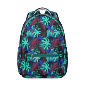 Tropical Hawaiian Print Backpack Jungle Leaves and Exotic Floral School Bag Summer Vacation Bag for Student and Student