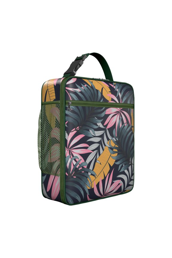 Tropical Hawaiian Print Jungle Leaves Insulated Lunch Bag – Floral Hawaiian Print Jungle Leaves Exotic Floral Summer Beach Hawaiian Hibiscus Botanical Jungle Leaves Summer Boho Resort Tote