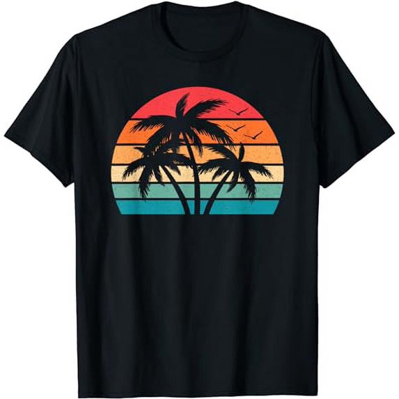Tropical Hawaiian Retro Palm Tree Sunset Hawaii Beach T-Shirt