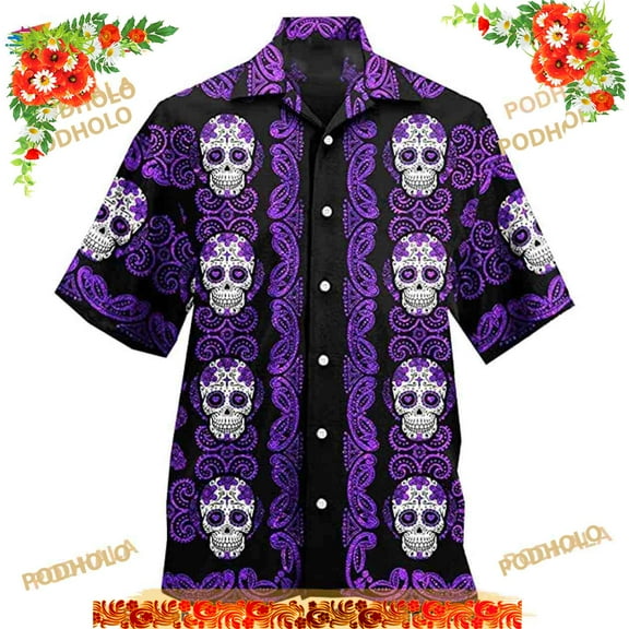 Tropical Hawaiian Shirt For Men Women, Skull Button Down Hawaiian Shirt