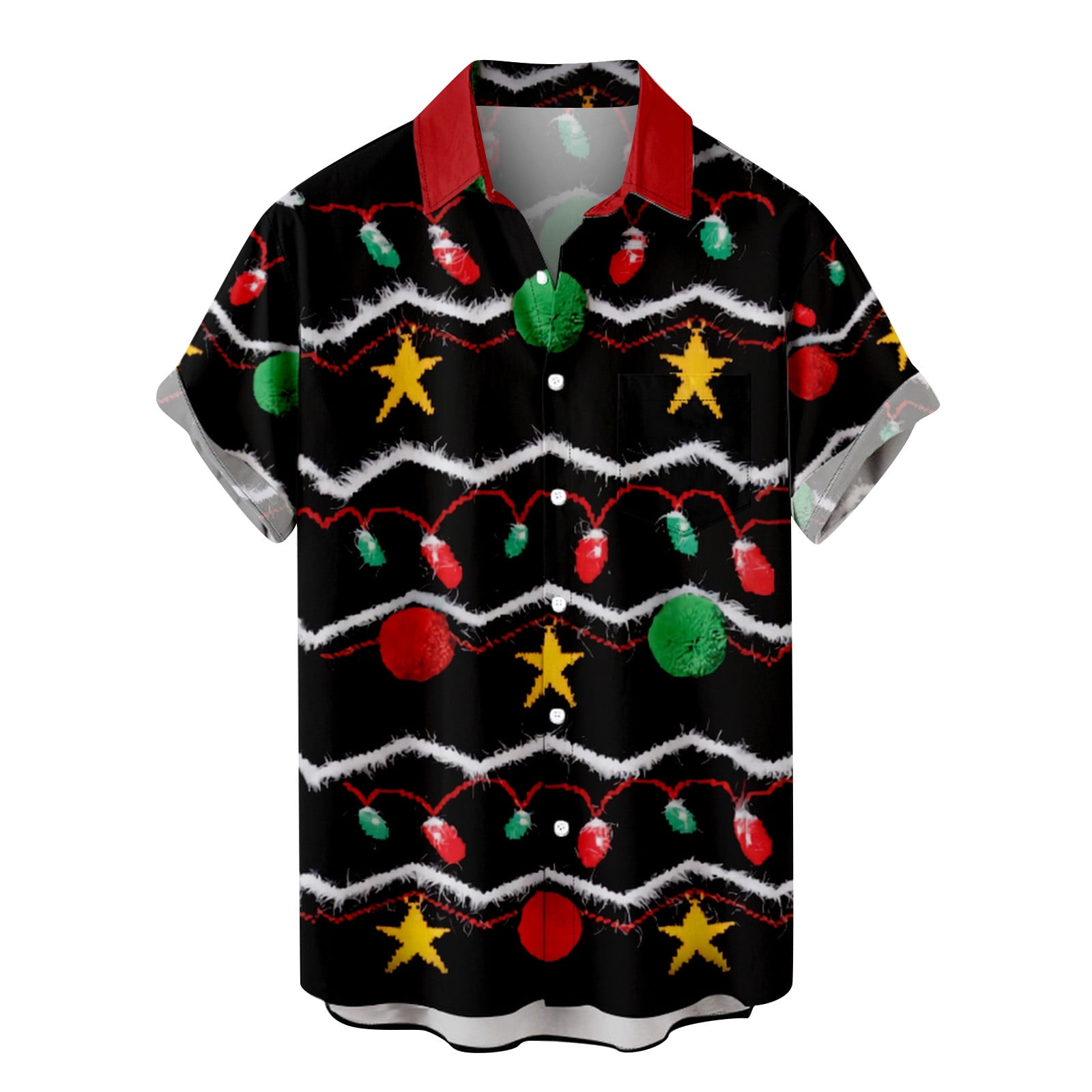 Tropical Hawaiian Shirts for Christmas Men Short Sleeve Button Down