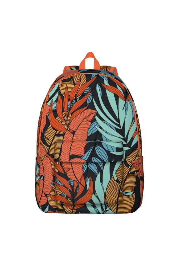 Tropical Hibiscus Backpack, Hawaiian Floral School Bag with Jungle Leaves Pattern, Exotic Summer Beach Design, Vibrant Botanical Aesthetic