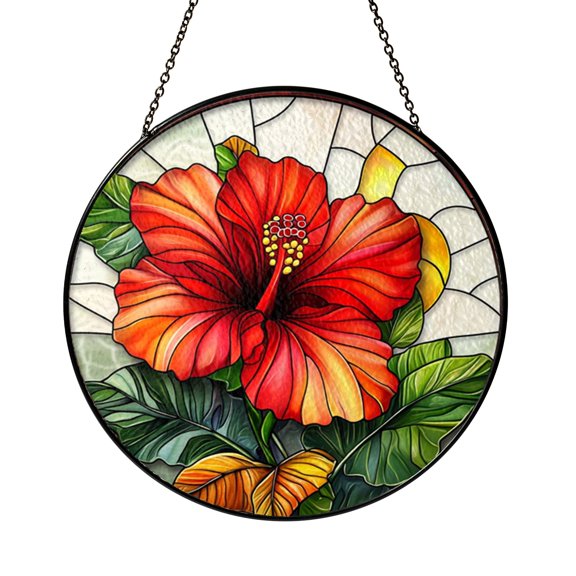 Tropical Hibiscus Blossom Window Hanging – Decorative Glass Art