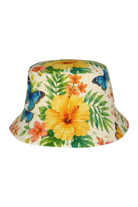 Tropical Hibiscus Butterfly Fisherman's Hat Casual and Breathable Sun Hat for Men and Women