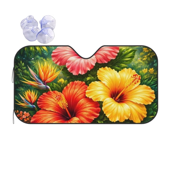 Tropical Hibiscus Floral Car Windshield Sun Shade Universal Fit Auto Sun Visor Protector