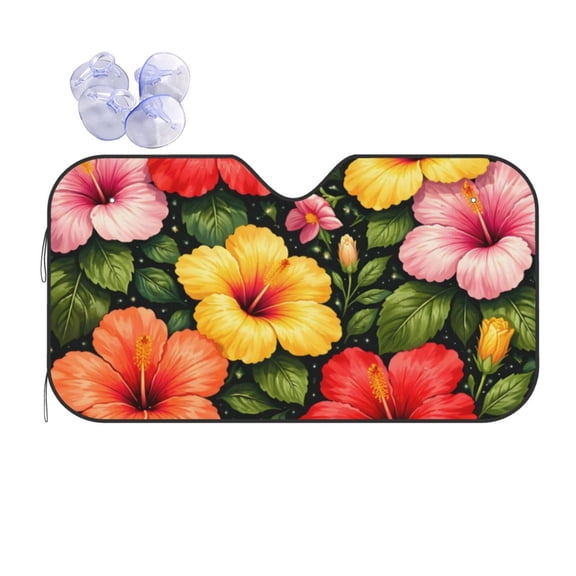 Tropical Hibiscus Floral Car Windshield Sun Shade Universal Fit Auto Sun Visor Protector