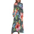thumbnail image 1 of Tropical Hibiscus Floral Print Women's Long Dress Long Sleeves Dress Vintage Dresses Party Maxi Dress High Waist Dress, 1 of 4