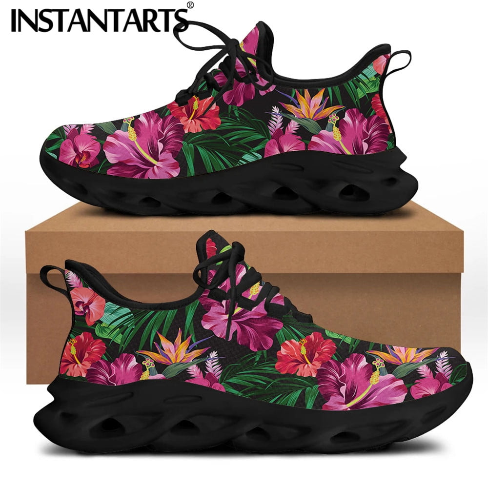 Red Hibiscus Flower Print Men's Sneakers