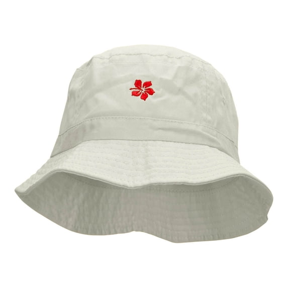 Tropical Hibiscus Flower Embroidered Bucket Hat - White OSFM