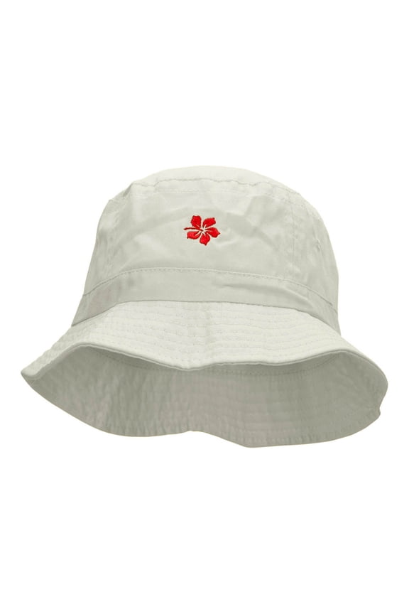 Tropical Hibiscus Flower Embroidered Bucket Hat - White OSFM