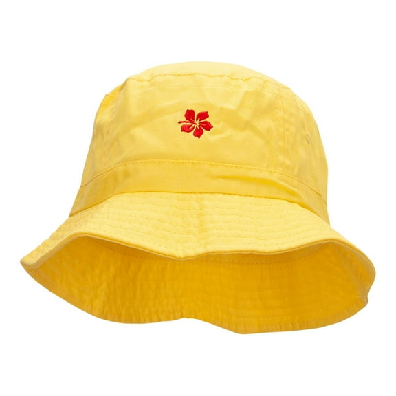 Tropical Hibiscus Flower Embroidered Bucket Hat - Yellow OSFM