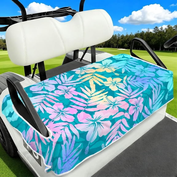 Tropical Hibiscus Flower Pattern Golf Cart Seat Covers, Universal Fit for EZGO, Club Car, Yamaha 51"x31", 2 Passenger Golf Cart Seat Protector, Durable Washable