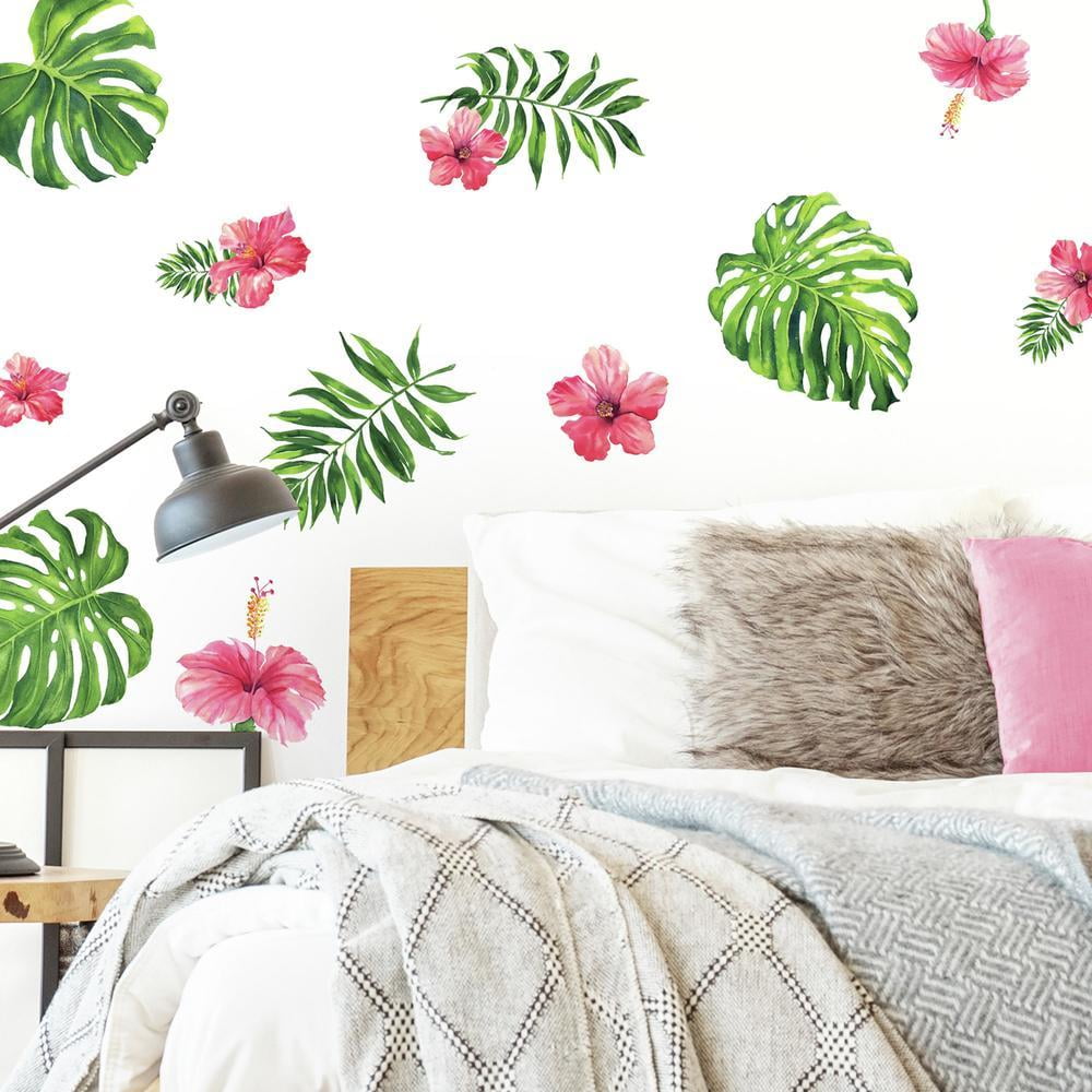 Tropical Pink and Green Vinyl Wall Decal Set