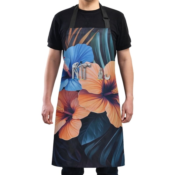 Tropical Hibiscus Flowers Chef Kitchen Apron with Pockets for Women Waterproof Aprons for Cooking Baking